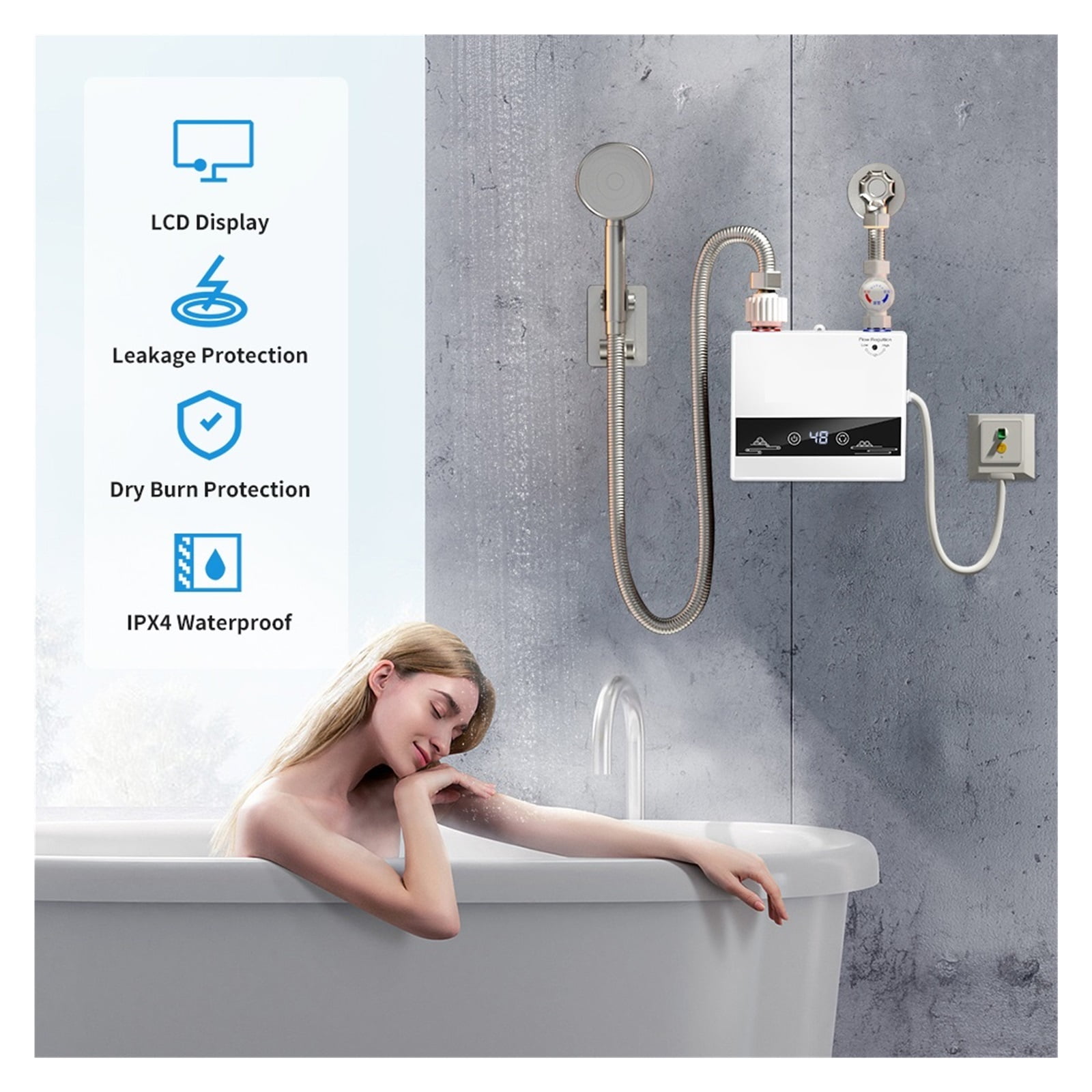 4600W Instant Tankless Water Heater Electric Heaters For Bathroom Hot Water Shower And Home Kitchen Faucet ,Safety Protections