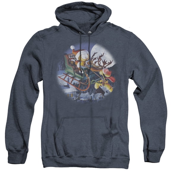 Garfield Moonlight Ride Adult Heather Hoodie Sweatshirt Navy