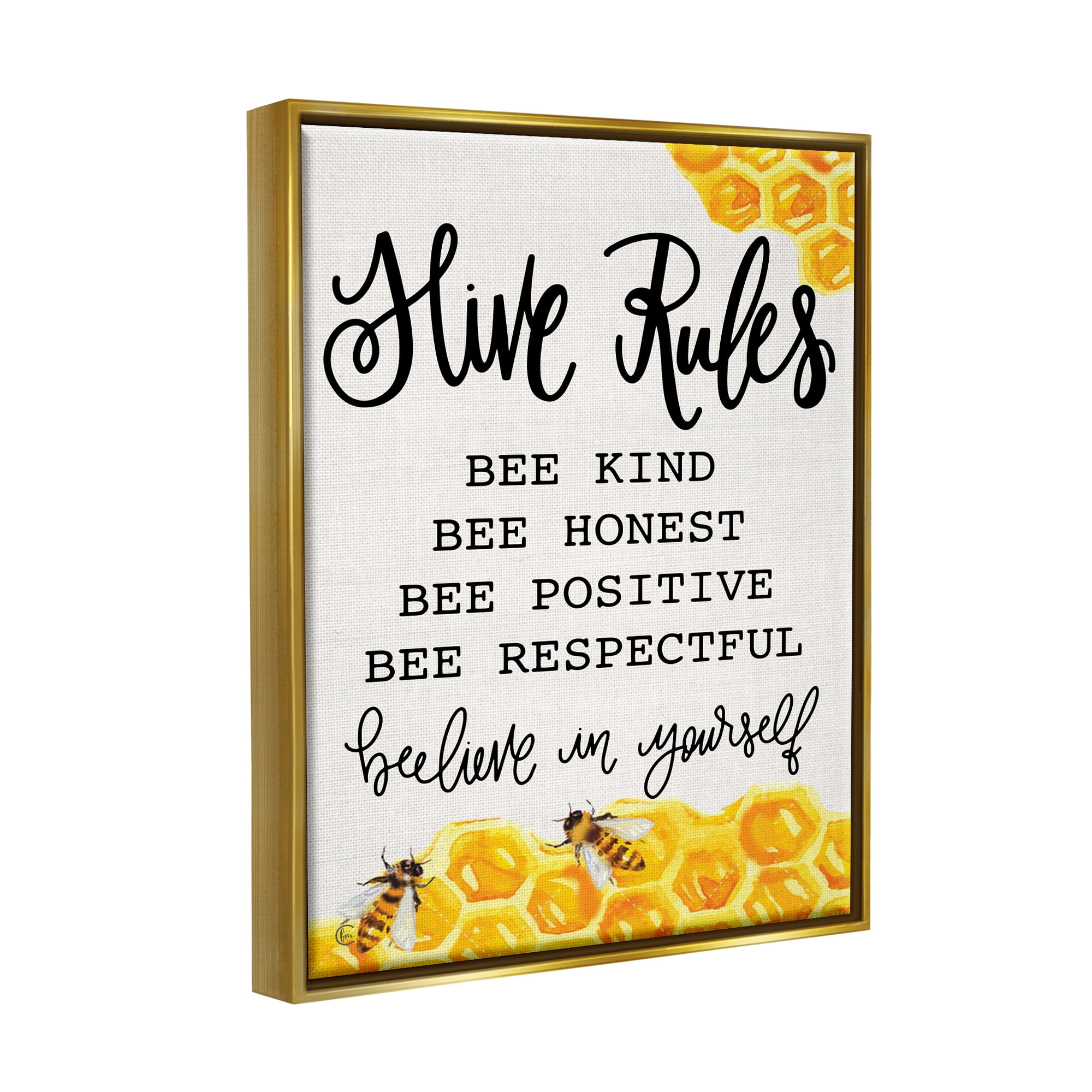 Stupell Industries Hive Rules Bee Phrase Animals & Insects Painting Gold Floater Framed Art Print Wall Art, 17 x 21