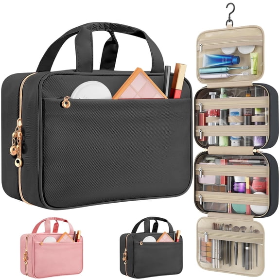 Travel Toiletry Bags, Portable Travel Bag with Hanging Hook for Women, Waterproof and Hanging Makeup Bag Travel Organizer Accessories for Travel Essentials
