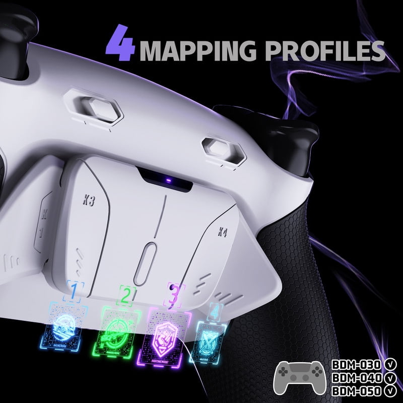 eXtremeRate RISE4 Plus MAX Back Paddles Kit with Clicky Trigger Stops & Rubberized Grip for PS5 Controller BDM-030 040 050, White Remappable Back Buttons Kit for PS5 Controller - White Black
