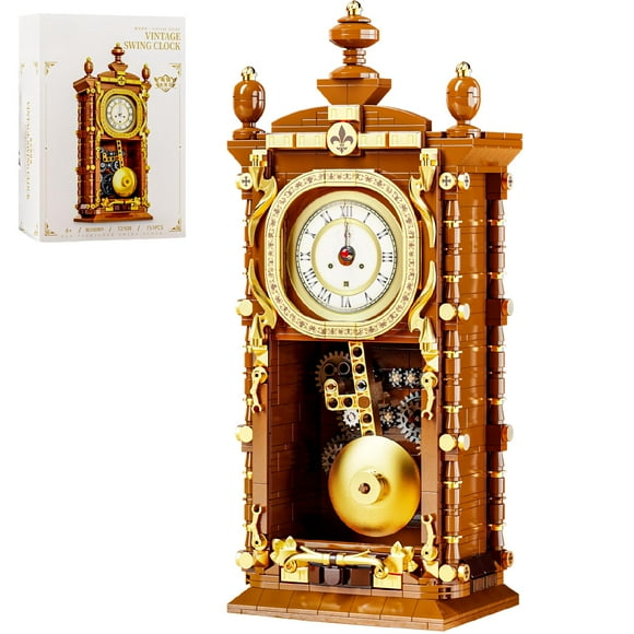 Juego de bloques de construcción HJPLPXH, reloj de péndulo retro con reloj real