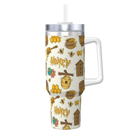 

Uemuo Honeycomb And Honey Print 40oz Ice Bully With Handle And Straw Stainless Steel Vacuum Insulated Cup And 2 In 1 Straw Lid Insulated Travel Tumbler