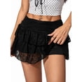 thumbnail image 2 of Women'S Y2K Lace Mini Skirt with Shorts A Line Hight Waisted Ruffle Skirt Skort Black XS, 2 of 8