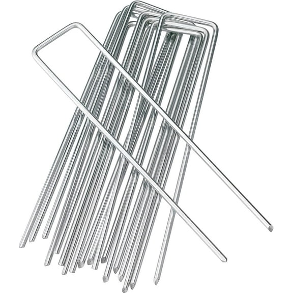 Galvanized Landscape Staples 6-Inch Garden Tent Stakes Landscaping Fabric SOD Pins Yard Stakes Pack of 50 Silver Galvanized U-Shaped Pins
