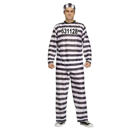 Mens Jailbird Halloween Costume Prisoner Convict Costume XL