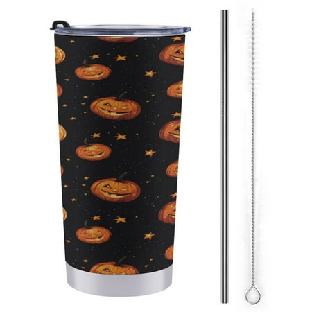 

ZHANGS Glowing Halloween Pumpkins Stars-397 Coffee Tumbler Insulated Tumbler Cups with Lid and Straws Leak Proof Stainless Steel Coffee Thermos Mug for Hot/Cold Travel Car
