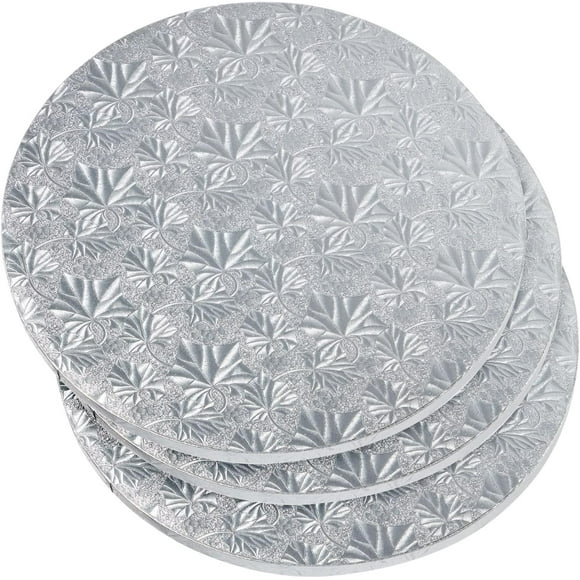 3-Pack 12-Inch Cake Boards for Wedding, Baking, Cake Decorating Supplies, Silver Foil Corrugated Cardboard for Multi-Layer Cakes, Sturdy Base for Treats and Pizza