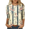 thumbnail image 1 of KIHOUT Nouvelles Arrivées Hauts à Manches 3/4 pour Femmes Coupe Ample Décontractée Col Rond T-Shirts Mignons Tunique Trois Quarts, 1 of 5