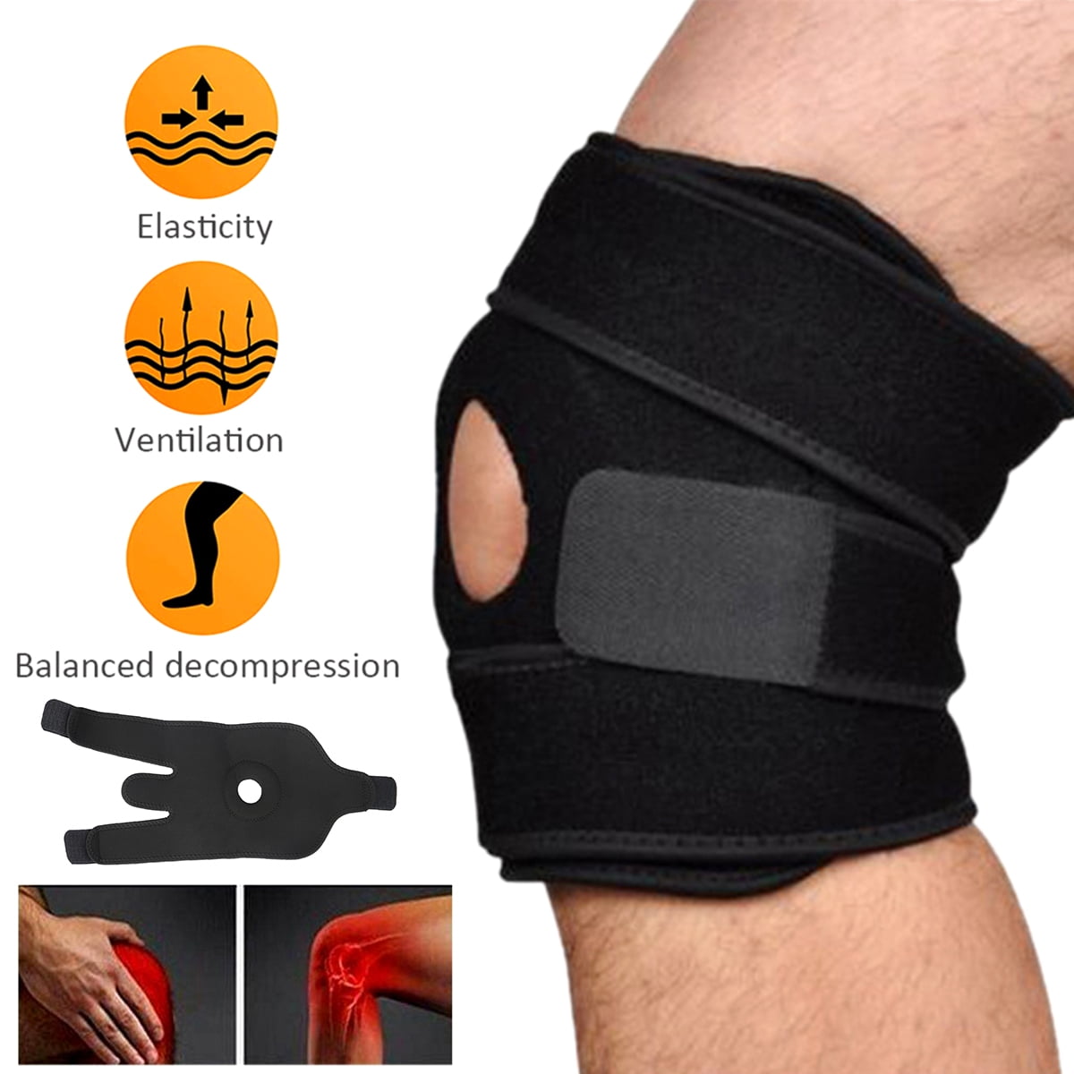 ALIMARO Knee Brace Open-Patella Knee Sleeve Compression Knee Pads Brace with Pressure Strap Breathable Decompression Knee Support Wrap for Sports Running