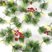 Silensys 2 Pack Christmas Garland Smokey Pine Red Berry with Lights Total 12Ft Battery Operated Garland for Table Mantle Fireplace Christmas Decorations