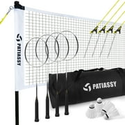Patiassy Badminton Sets with Net, with 4 Carbon Aluminum Badminton Rackets 2 Badminton Shuttlecocks, Anti-Sag System and Carrying Bag