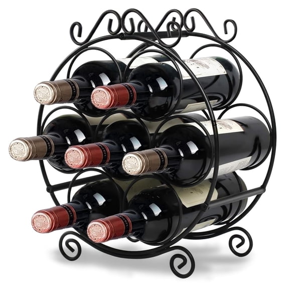Maypes Countertop Wine Rack, Holds 7 Bottles, Black Iron Wire, Tabletop Storage, 13 x 12 x 6.5 Inch, 1 Ct