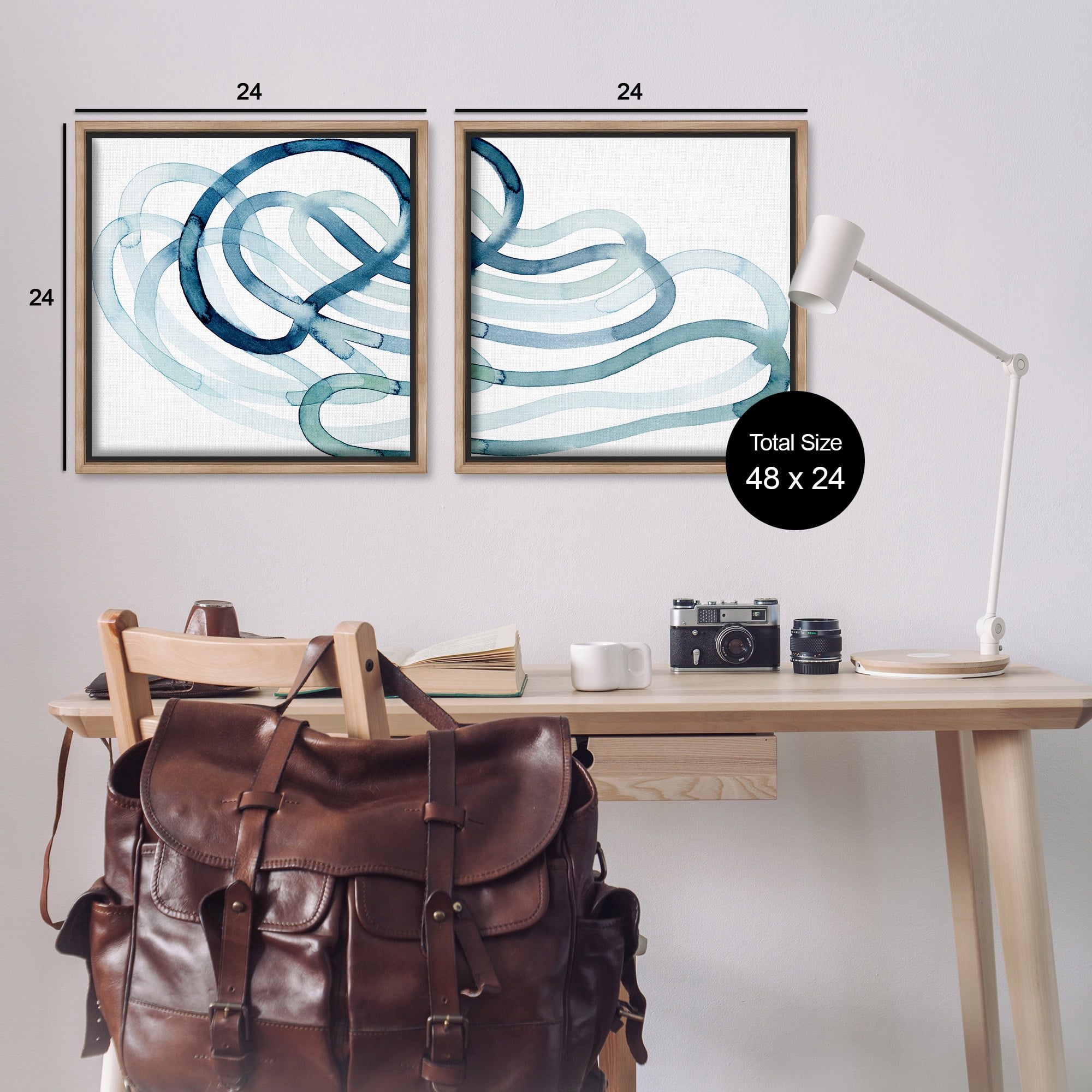 Stupell Industries Lively Organic Abstract Line Abstract Painting Brown Floater Framed Canvas Art Print Wall Art, 25 x 25, Set of 2