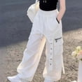 thumbnail image 4 of WAVSUF Kids Girls Cargo Pants Classic Fit High Waist Wide Leg Summer Daily Trendy Pants White Size 4, 4 of 6