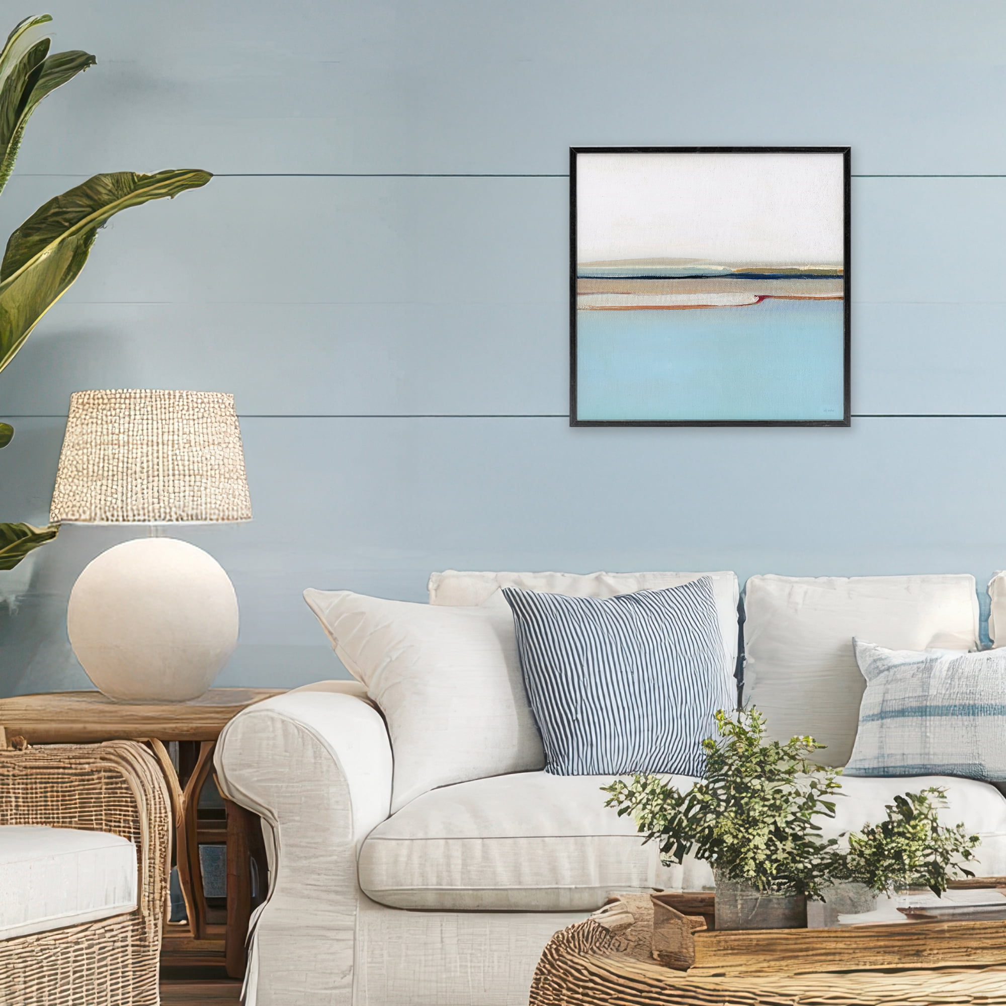 Stupell Industries Serene Minimal Shoreline at Dawn Black Framed Giclee Art, design by Sally Swatland