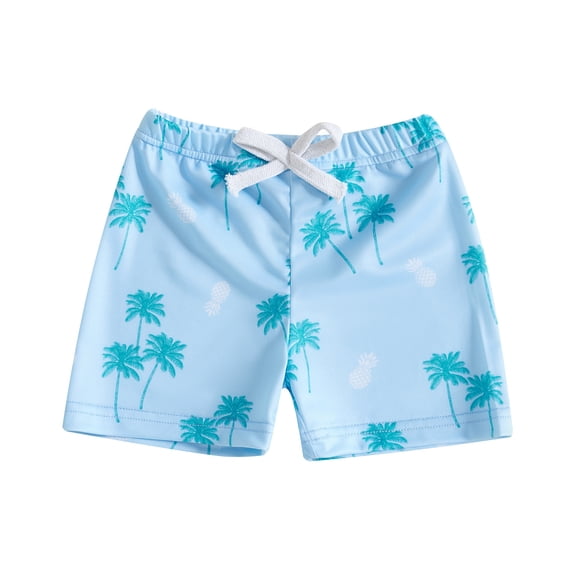 Sonxahe Boy's Tree Print Swim Shortsdrawstring Elastic Bottoms Summer Beach Athletic Shorts,Light Blue