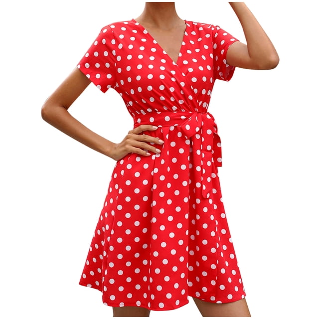 EQWLJWE Robe d'Été Imprimée pour Femmes Robe à Manches Courtes Tunique Robe Moulante Robe de Plage Robe de Soleil Robe Fluide à Volants