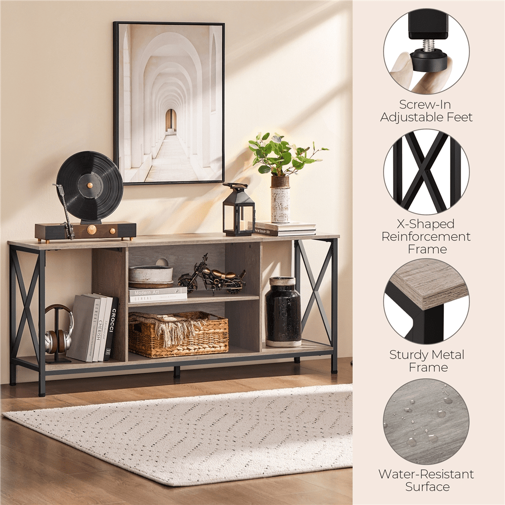 Alden Design 60-inch Industrial TV Stand with Storage, Distressed Gray