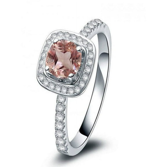1.50 Carat Round Morganite and Diamond Halo Engagement Ring in 14k White Gold affordable morganite and diamond engagement ring