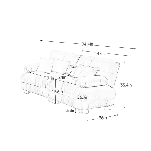 ANPPORT Cloud Couch Sleeper Sofa, Chenille Gray 2-Seater Modular Sofa, 2 Lumbar pillows, 2 Pillows, Comfy Deep Seat Cloud Sofa, Convertible L-Shaped Floor Couch for Living Room