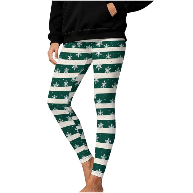 HAiming Legging de Noël Rayé pour Femmes Imprimé de Noël Taille Haute Extensible Yoga Course Entraînement Gym Collants