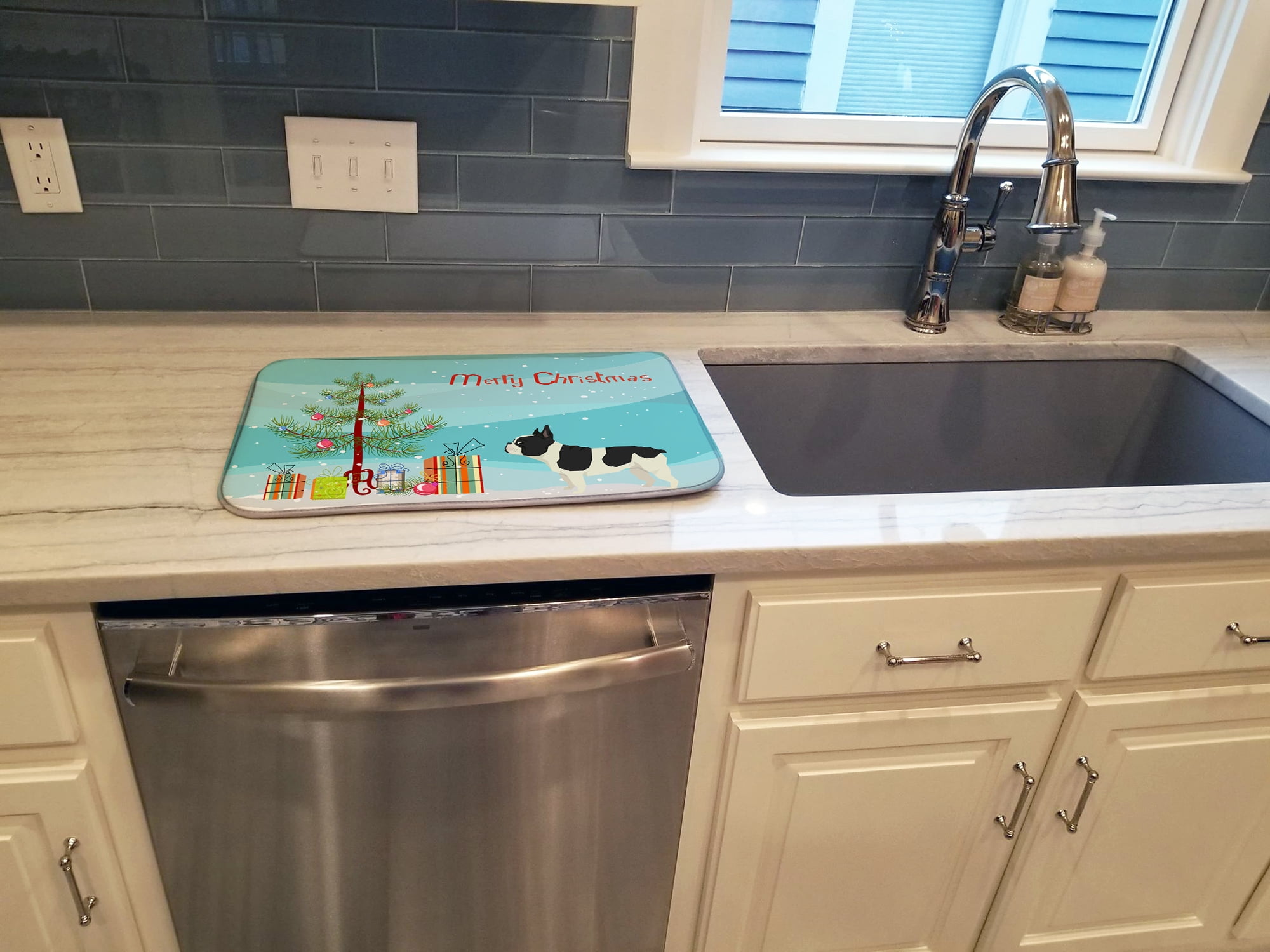 French Bulldog Christmas Tree Dish Drying Mat