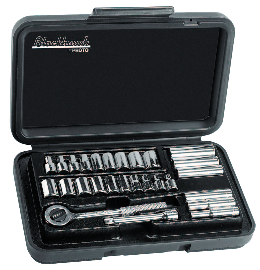 Blackhawk 27 Piece Deep Metric & Standard Socket Sets, 1/4 in, 6 Point