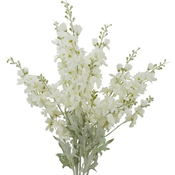 MINYULUA 6pcs Artificial Delphinium Flowers White Silk Larkspur Flowers Faux Snapdragon Long Stem Fake Plant Spray Arrangement for Home Office Garden Wedding Table Vase Decor (White)