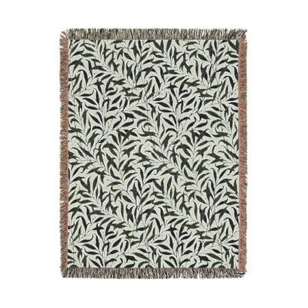 Dark Green and Sage Leafy Branch Botanical Woven Throw Blanket 100% Cotton Nature Style for Living Room