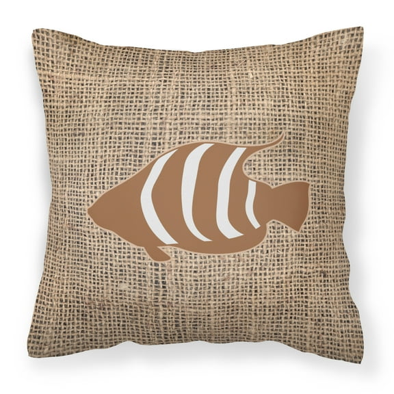 Carolines Treasures BB1020-BL-BN-PW1414 Fish Burlap and Brown   Canvas Fabric Decorative Pillow BB1020 14Hx14W