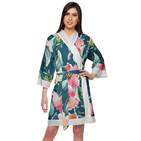 

Moomaya Kimono Sleeve Bathrobes For Women Printed Kimono Cotton Sleepwear Robe