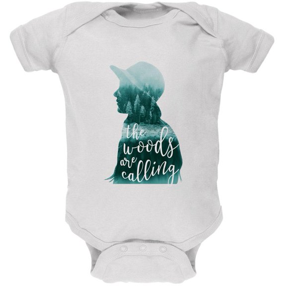 The Woods are Calling Pine Forest Girl Soft Baby One Piece White 0-3 M