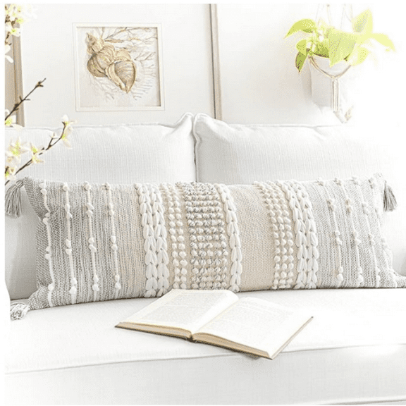 Gray  ative Lumbar Pillow Cover 14x36,  Long Throw Pillow for Bed, Accent Lumbar Throw Pillow Case,   Farmhouse Texture Lumbar Cushion (Cover ONLY)