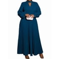 thumbnail image 2 of Women'S Elegant Pleated Maxi Dress with Puff Sleeves and Stand Collar for Various Occasions Blue M, 2 of 9