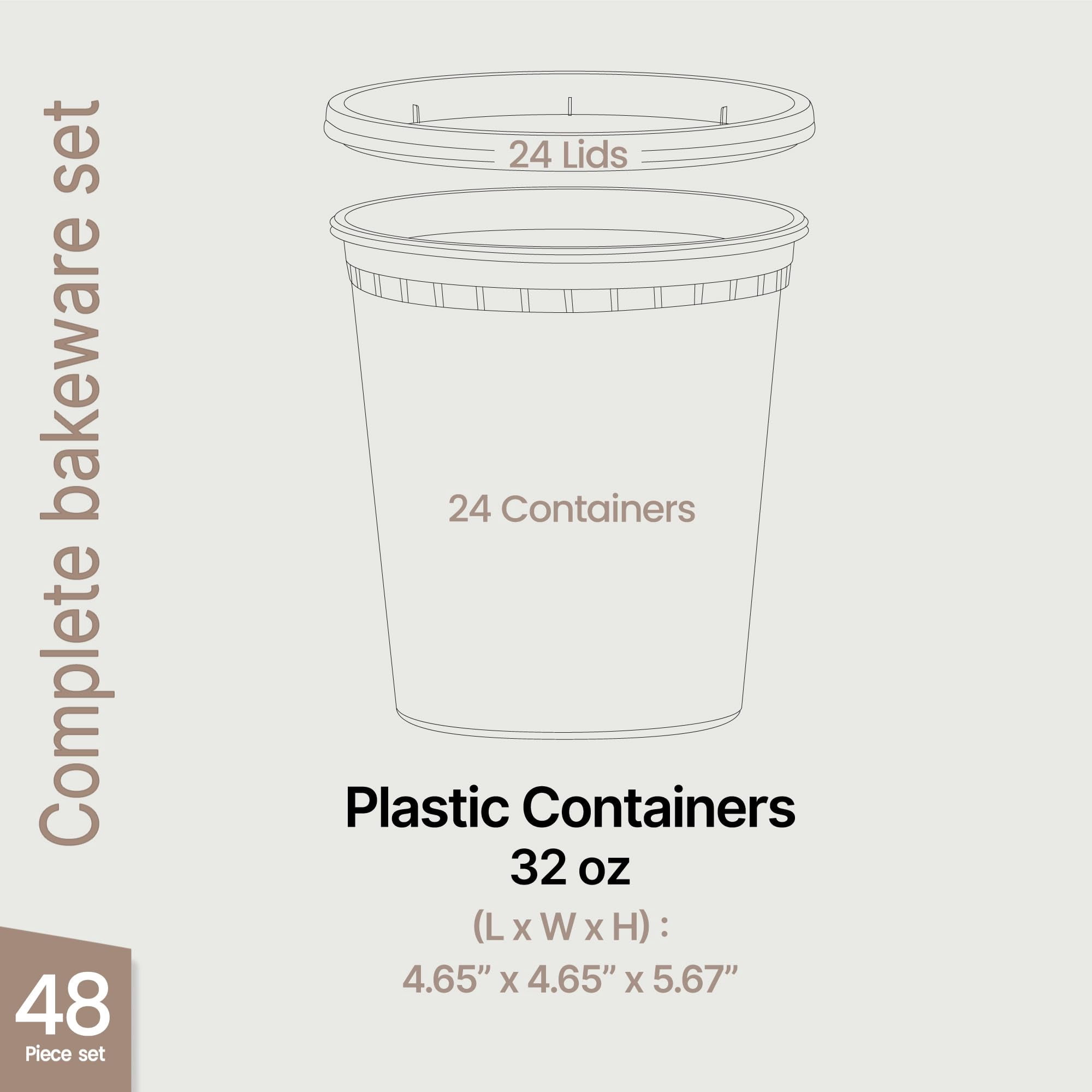 Bakken Plastic Deli Containers with Lids 32oz - 96 Pack, Leak-Proof Food Storage