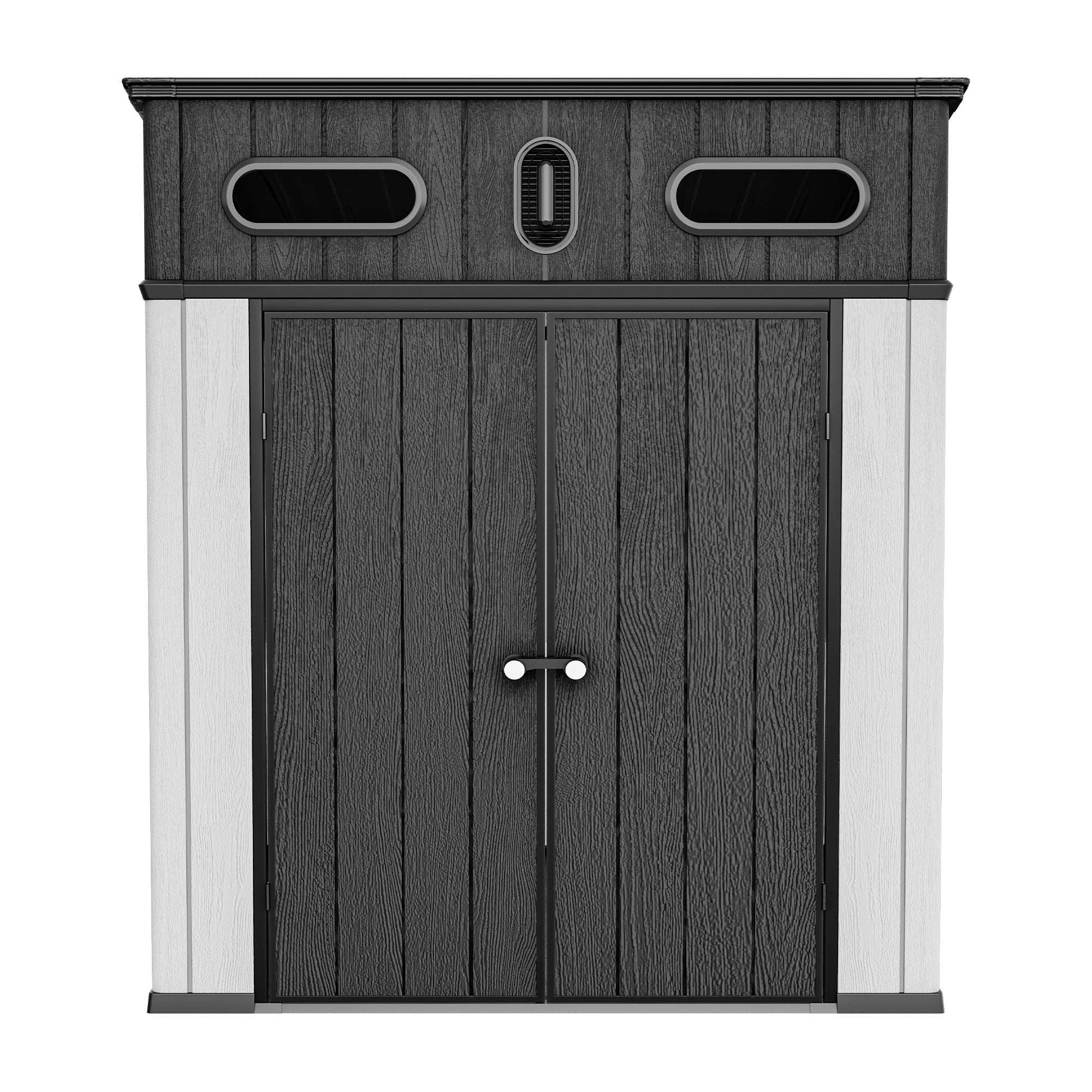 Uforic 6x6 ft Outdoor Polymer Storage Shed Unit w/Viewing Panels, Base, Dual Entryways for Equipment, Bicycles, Gray