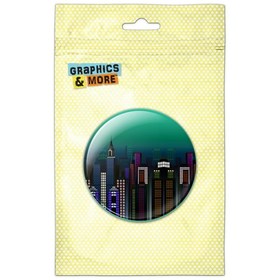 New York Skyline Night City Empire State NYC Pinback Button Pin Badge