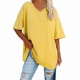 thumbnail image 2 of T-shirts Oversize pour Femmes Été Manches 3/4 Col en V Tunique Décontractée Ample Hauts Oversize Tee Shirt Course Femme YE1 S, 2 of 3