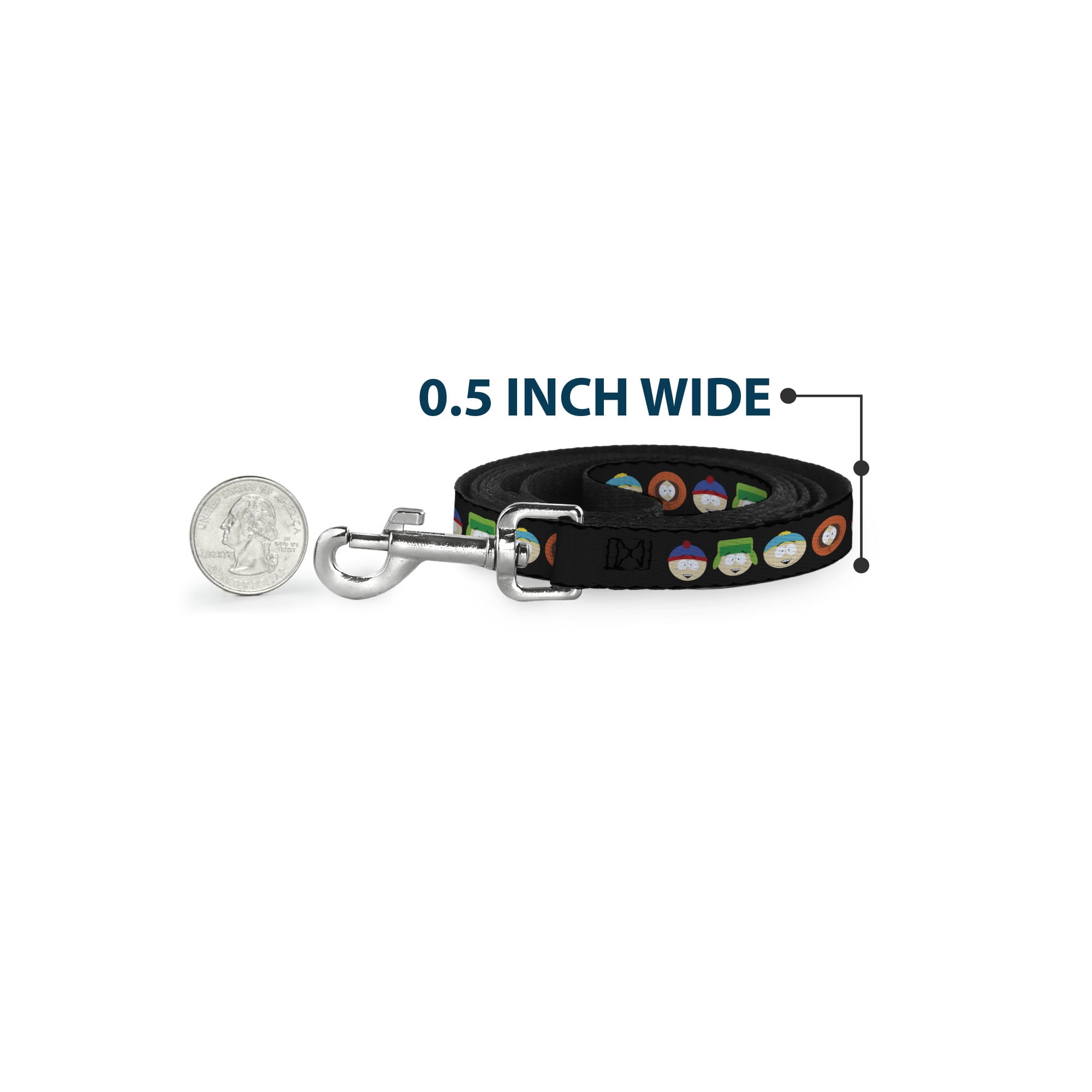 Comedy Central Pet Leash, Dog Leash, South Park Boys Face Repeat Black, 6 Feet Long 1.0 Inch Wide