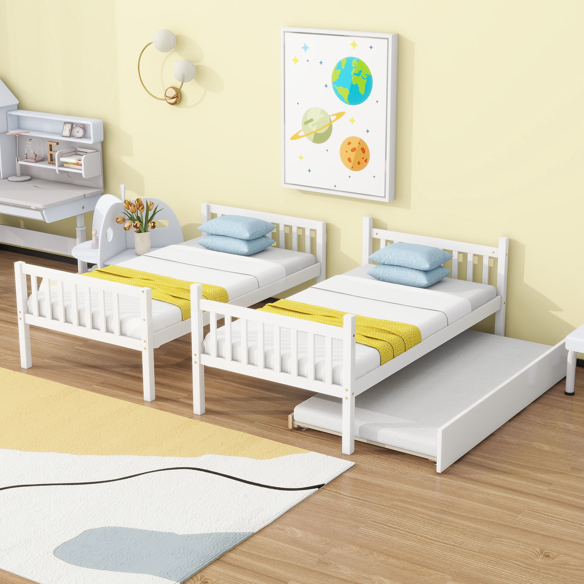 Sailvan Bunk Bed Twin Over Twin,Convertible into Two Twin Size Beds, with Ladder and Safety Guardrails,Rubber Wood