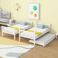 thumbnail image 4 of URTR Twin Over Twin Bunk Bed with Trundle, Convertible into Twin Size Beds, Rubber Wood Twin Bunk Bedframe with Ladder and Safety Guardrails, White, 4 of 9