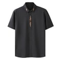 thumbnail image 2 of Camisa Elvqul Hombre Casuales Negro Abotonada Solapa Manga Corta Con Bolsillos sin Estampado, 2 of 9