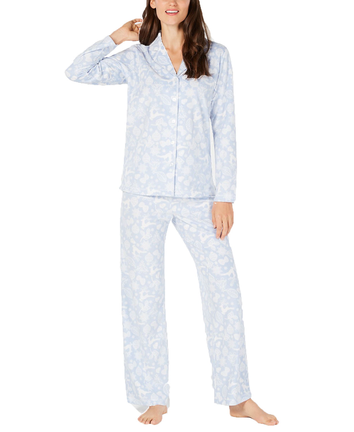 Charter Club - Charter Club Petite Printed Fleece Pajama Set (Navy, 44 ...