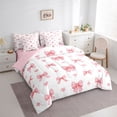 thumbnail image 3 of jejeloiu Cute Bowknot Bow 7 Pieces Bedding Comforter Set,Pink Bow Tie Loves Full Bedding Set For Girls Kids Reversible, 3 of 8