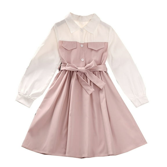 Odeerbi 8-11Y Kids Girls Cute Dresses 2025 New Korean Style Spring Dress Children's Clothing Long Sleeve Princess Dress Baby Clothes Pink