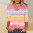 thumbnail image 2 of Sexlip 3/4 Length Sleeve Womens Tops V Neck Floral Casual Bell Sleeve Tunic Shirt Bohemian Clothes Beach Boho Blouses Pink XXXXL, 2 of 5