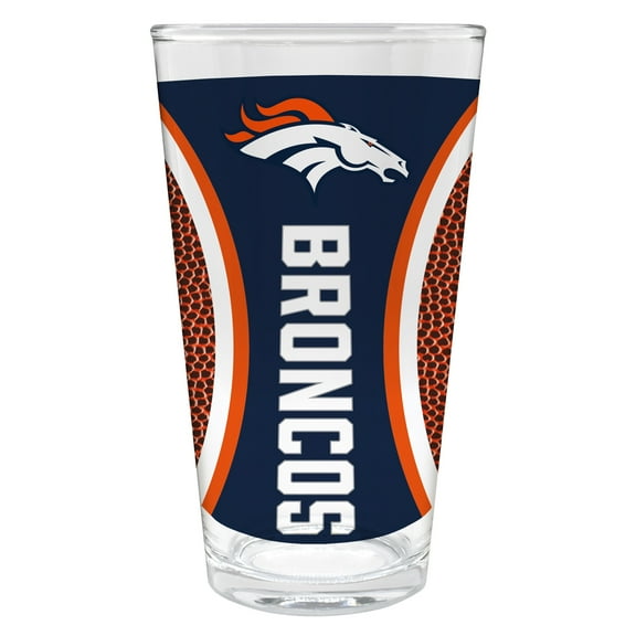 Denver Broncos 16 ounce team pint glass with Gameball graphic