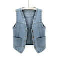 thumbnail image 3 of TrendOFT Women's Plus Size Sleeveless Button Down Jean Vest V Neck Denim Jacket Blue S, 3 of 6