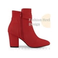 thumbnail image 3 of BLISSFUL STEP Round Toe Side Zip Buckle Block Heel Ankle Boots For Women Red 8, 3 of 4